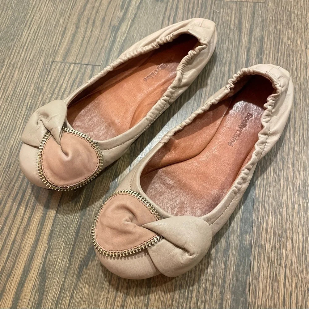 See By Chloe Zipper Bow Scrunch Ballerina Flat Leather Size EU 36.5